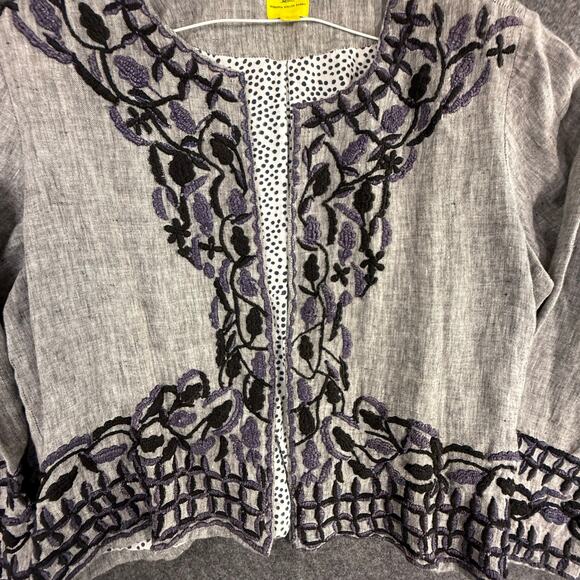 Roberta‎ Roller Rabbit 100% Linen Leaf Embroidered Blazer Cardigan Womens M/L - Picture 8 of 11